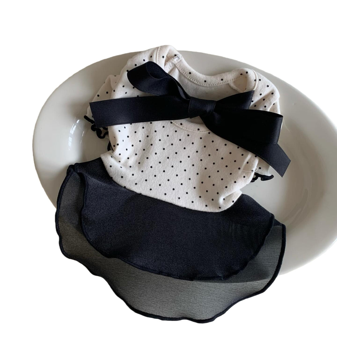 Polka Dot Chiffon Kleid für Haustiere mit Grosgrain