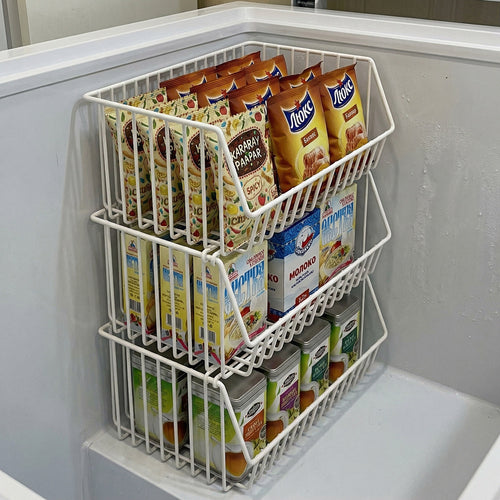 Zweischichtiges Kühlschrank-Draht-Schublade-Aufbewahrungs-Korb-Organizer mit stapelbaren abnehmbaren Behältern