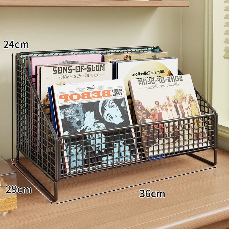 Winkeleckiger Drei-Tier Metall-Mesh Vinyl-Schallplatten- und Magazin-Organizer-Regal