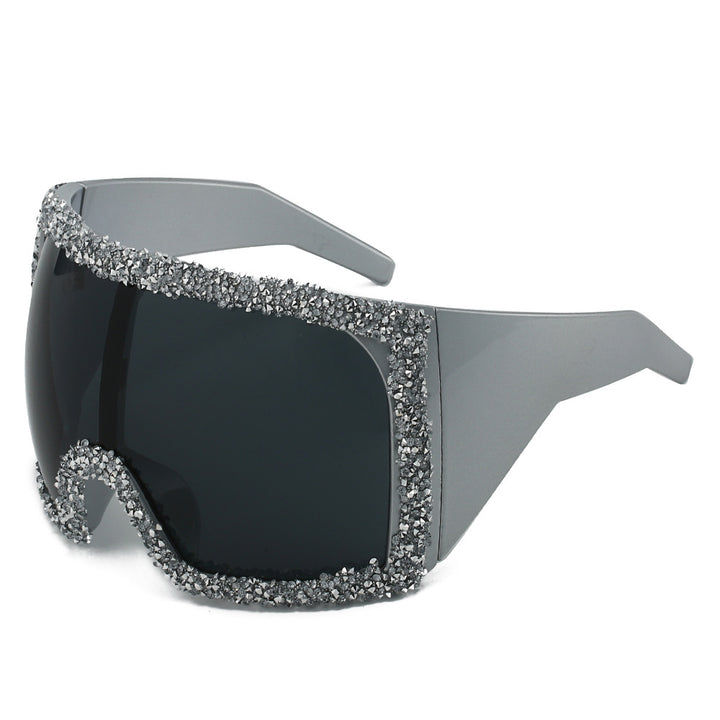 Damen Sportliche Oversized-Sonnenbrille mit Strassverzierungen Karnz