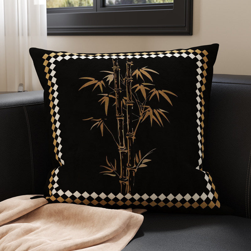 Botanical Sketch Velvet Square Throw Pillow Cover with Zebra-Trim Hidden Zipper