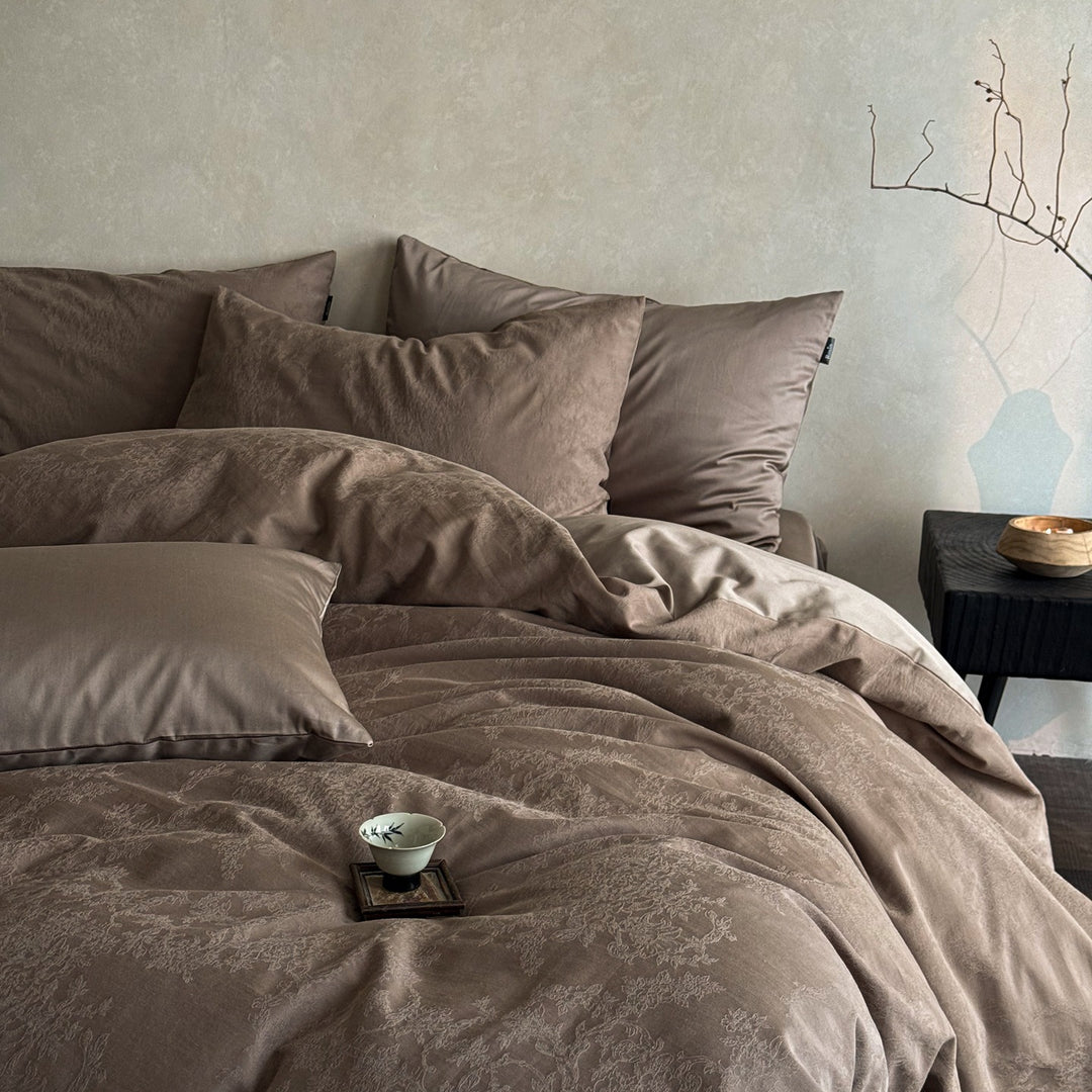 Luxus Jacquard Baumwolle Bettbezugset mit Satin Kissenbezügen