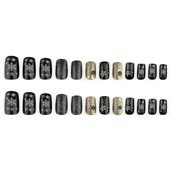 Glitzerndes Kunstnagelset mit weihnachtlichem Design und 3D-Schneeflocken Karnz