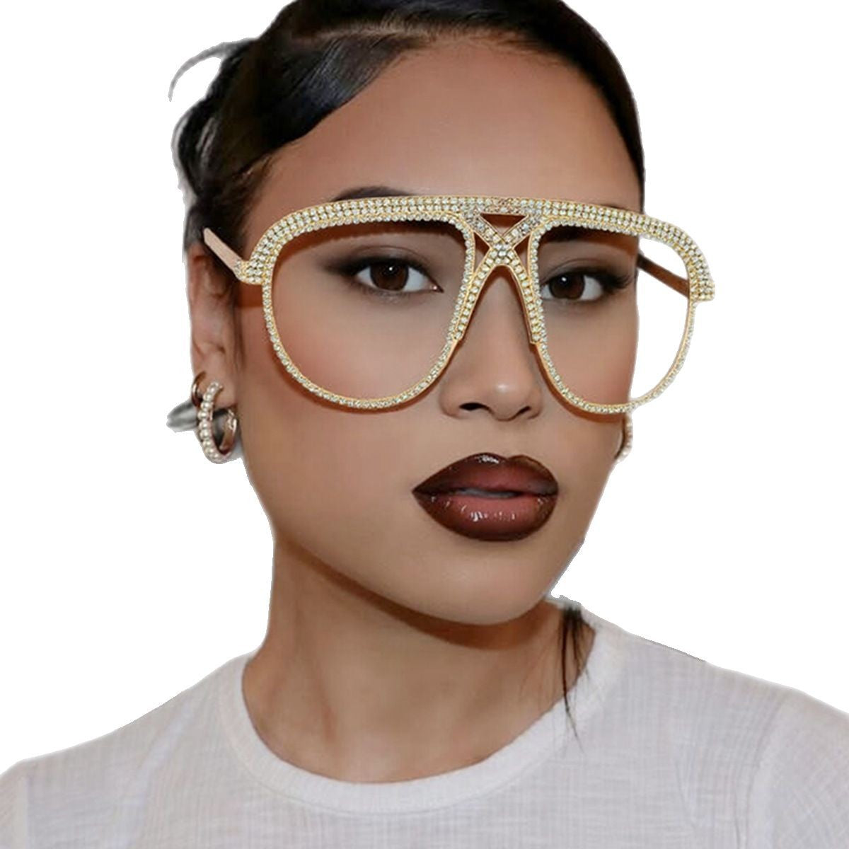 Damen Glamouröse oversized Sonnenbrille mit funkelndem Kristallrahmen Karnz