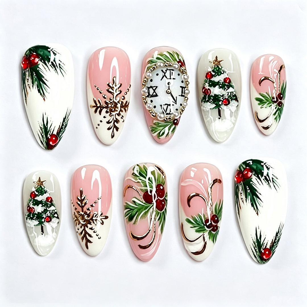 Festliches, urlaubsbezogenes Press-On-Nagelkunst-Set mit Weihnachtsmotiven Karnz