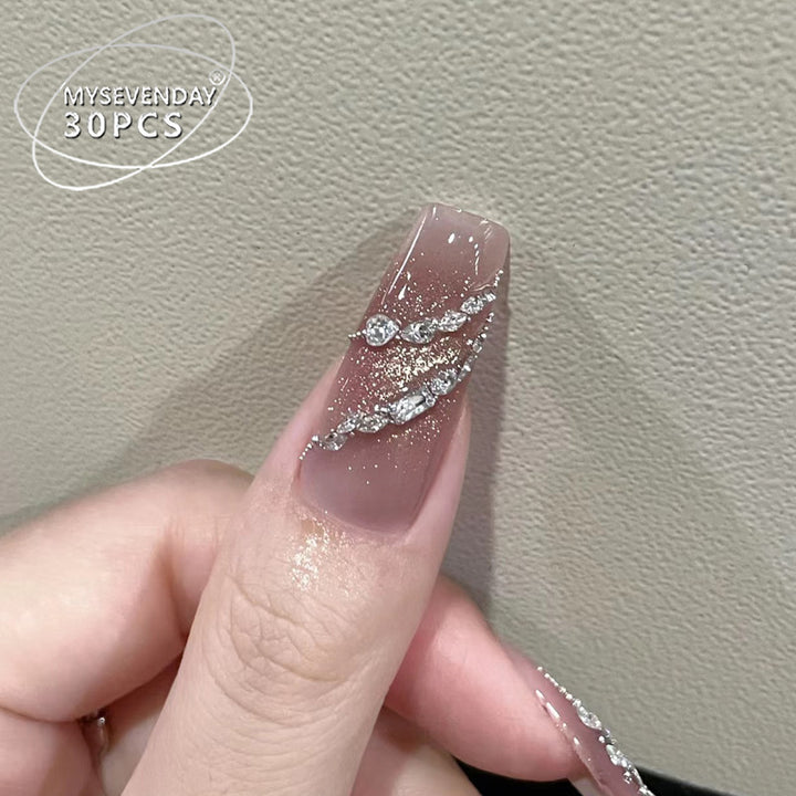 Glamouröse mit Strass besetzte spitze Press-On Nägel Karnz