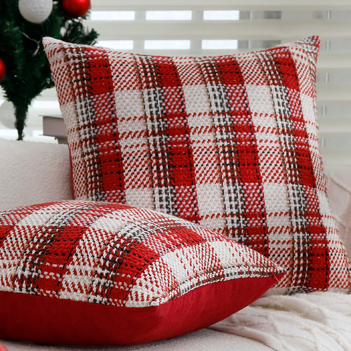 Quadratischer kariert gewebter Kissenbezug im Tweed‑Look für Sofa & Festliche Deko Karnz