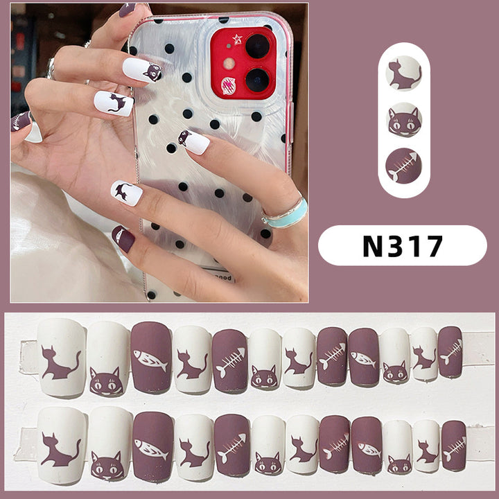 Verspieltes Katzen-Themen Press-On Nagelkunst Set