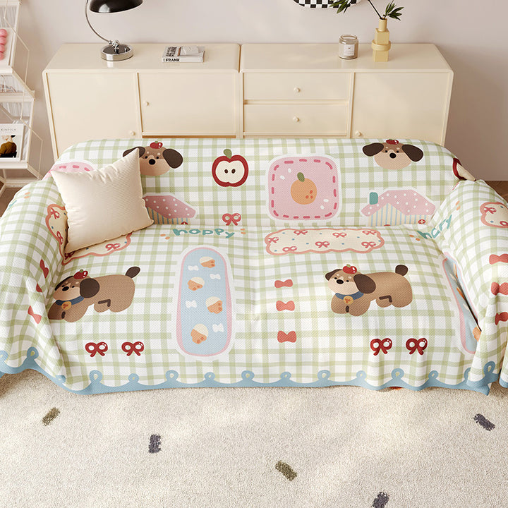 Stretch-Fit Decorative Sofa Slipcover Protector with Cute Cartoon Puppy Print