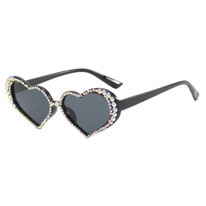 Damen Herzförmige Sonnenbrille mit strassbesetztem Rahmen Karnz