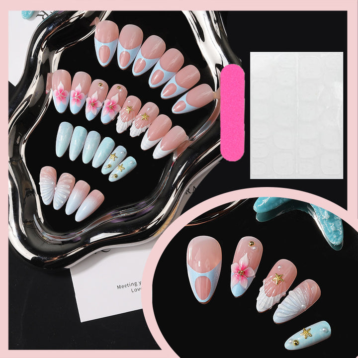 Künstlerisches von Meer inspiriertes Press-On Nagelset Karnz