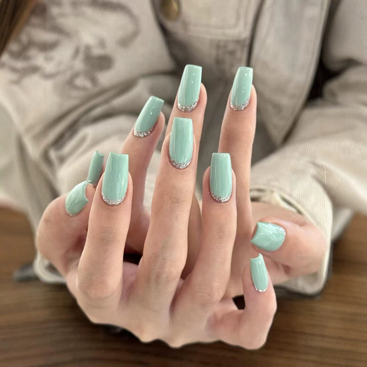 Elegante Glitter Französische Tipp Nagelverlängerungen