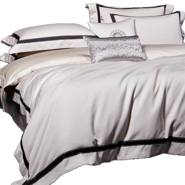 Premium strukturierten Baumwoll-Satin Bettbezug Set mit Satin-Paspel und reversibler Mikrosatin Rückseite