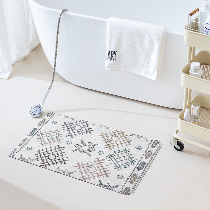Boho-Baumwoll-Badvorleger mit Fransen und geometrischem Diamantmuster Karnz