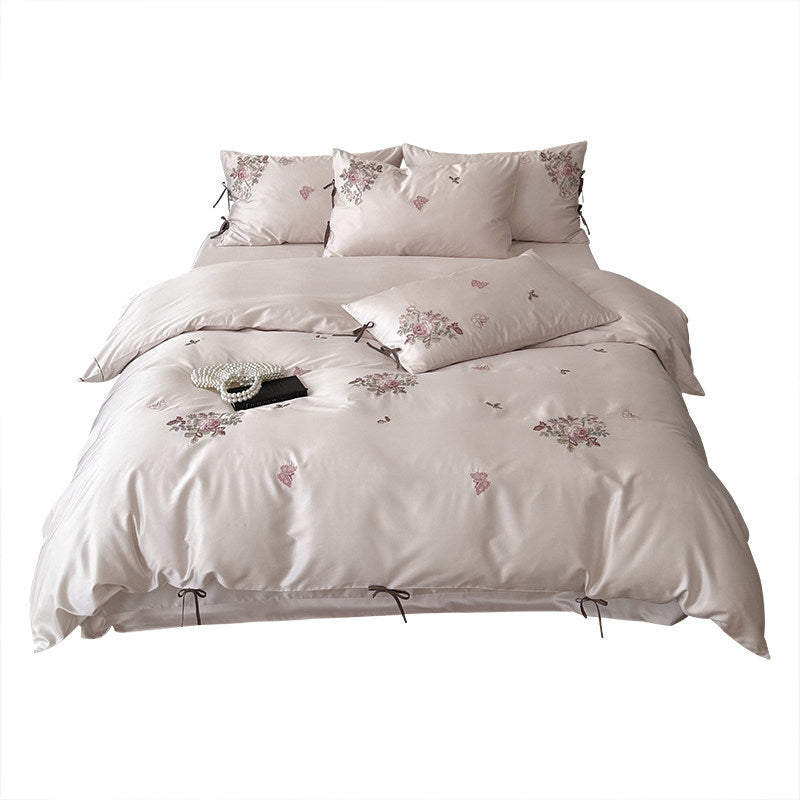 Luxus Bestickte Baumwollsatin Bettbezug Set