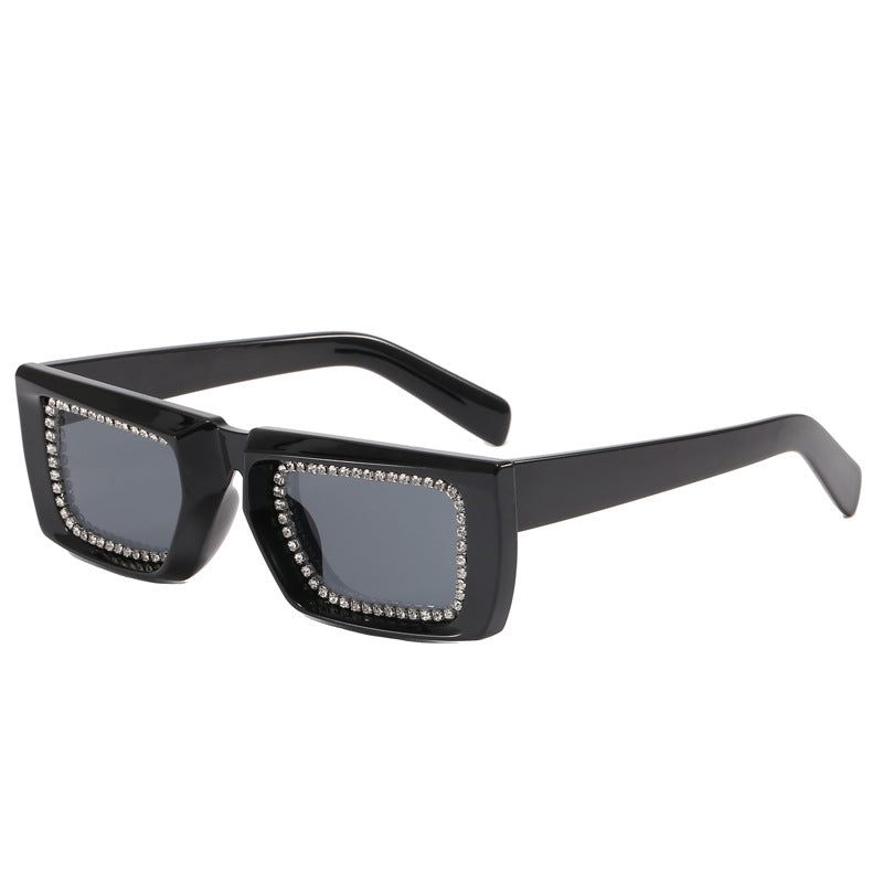 Damen extravagante quadratische Sonnenbrille mit glitzerndem Rahmen Karnz