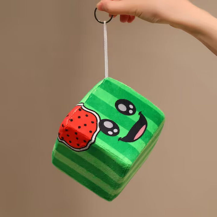Kawaii Wassermelonenwürfel Plüsch Dekokissen mit gesticktem Gesicht Karnz
