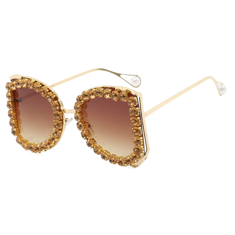 Damen extravagante Katzenaugen-Sonnenbrille mit funkelndem Strassrahmen Karnz