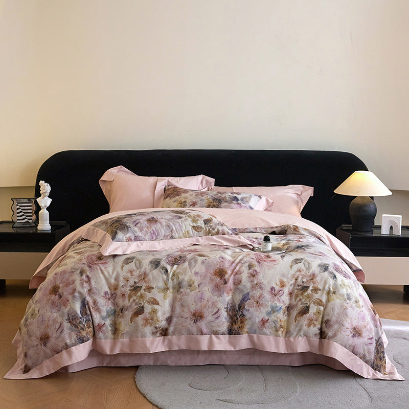 Luxuriöses Floral Baumwollsatin Bettbezugset