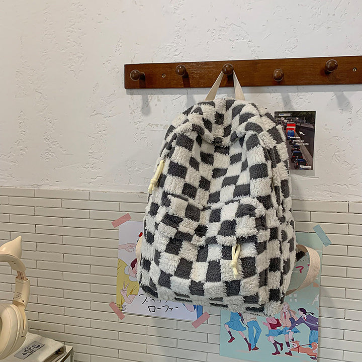 Weiche Plüschkariert Muster Rucksack