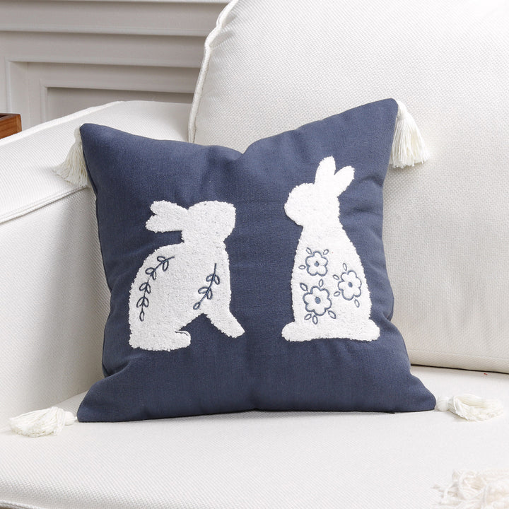 Bestickter Hasen-Applikations-Tassel-Lumbar-Kissenbezug