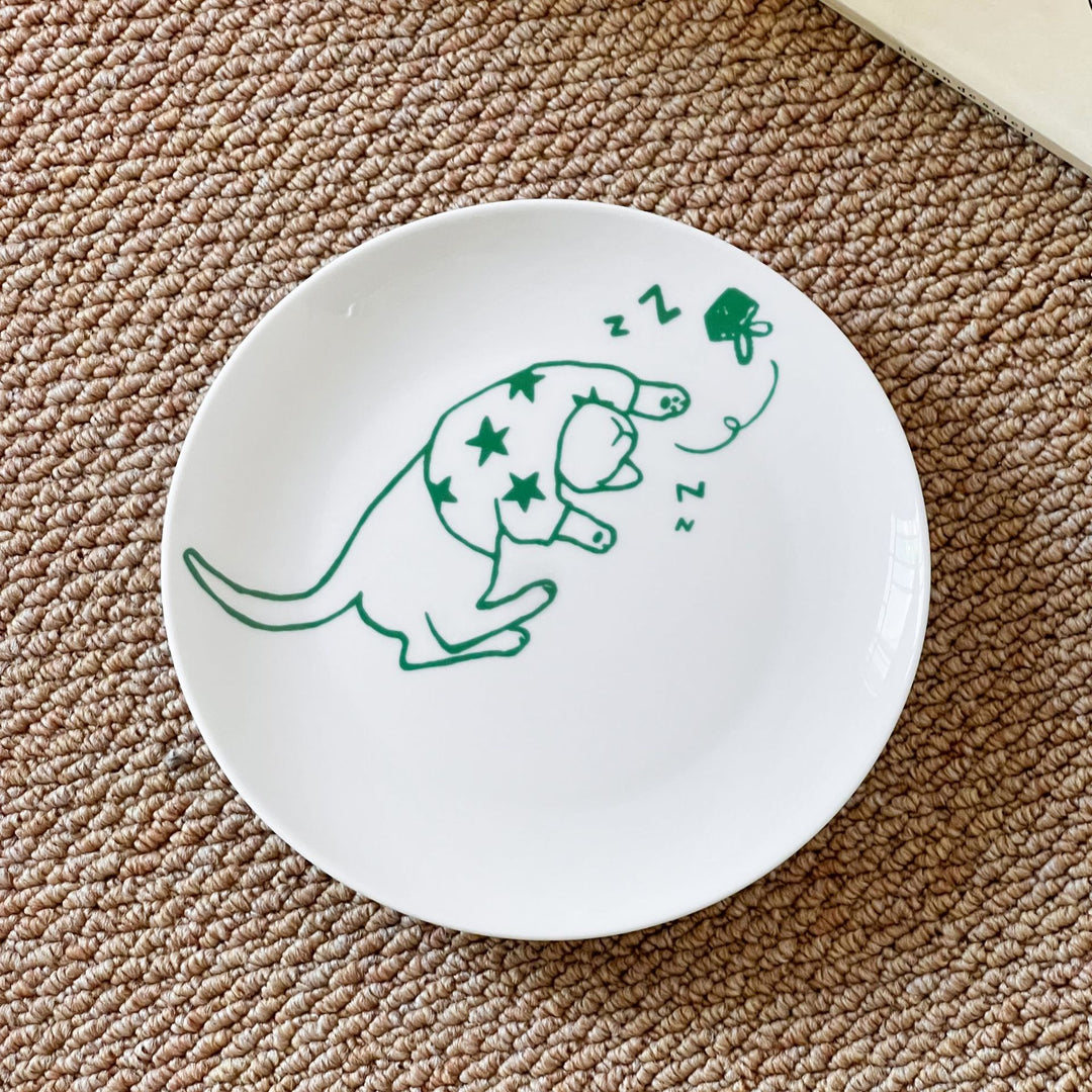 Handgefertigter Keramik-Teller mit illustrativem Katzenmotiv
