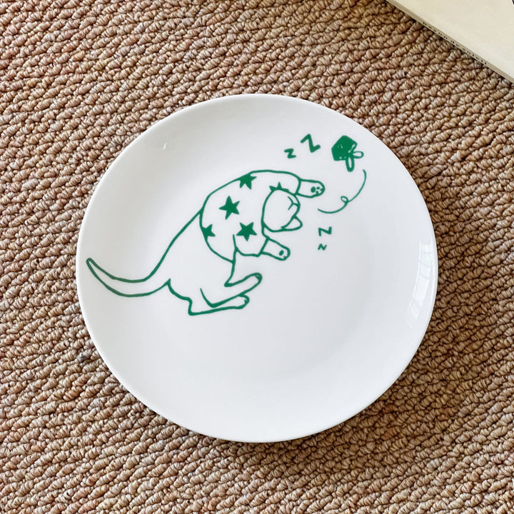 Handgefertigter Keramik-Teller mit illustrativem Katzenmotiv