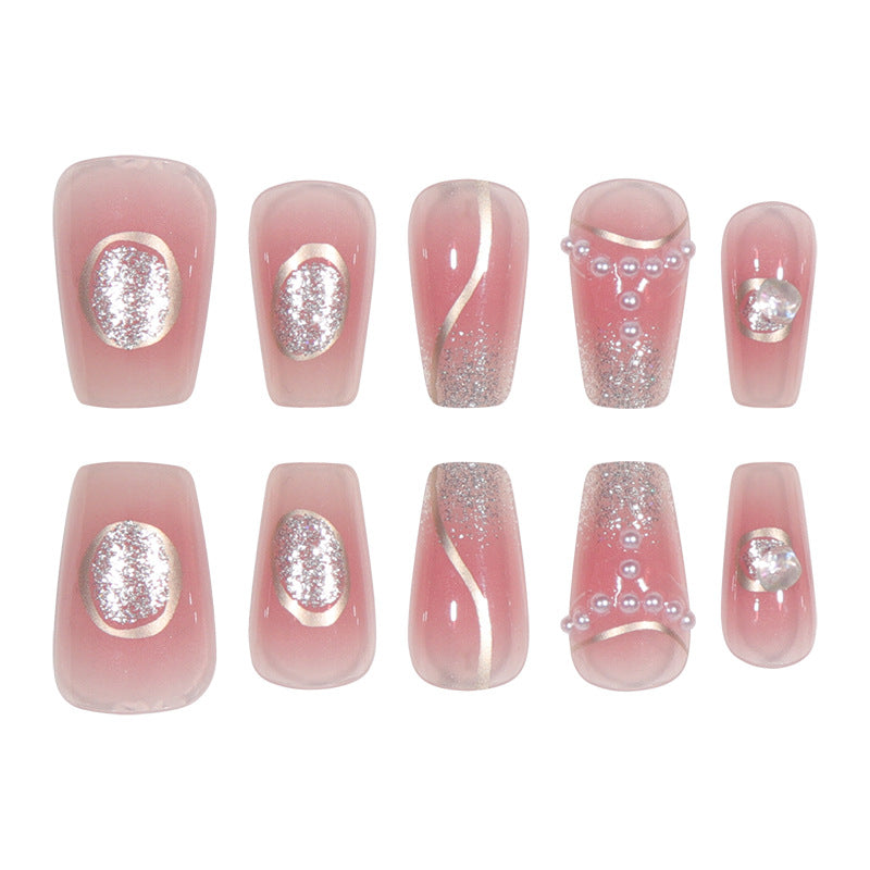 Elegante Stiletto Press-On Nail Set mit Edelstein- und Glitzerakzenten Karnz