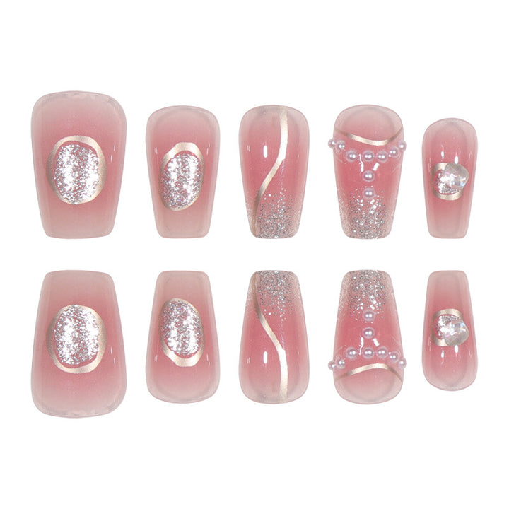Elegante Stiletto Press-On Nail Set mit Edelstein- und Glitzerakzenten Karnz