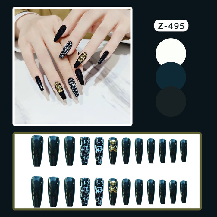 Künstlerisches Stiletto Press-On Nail Set Mit Gold-Akzenten