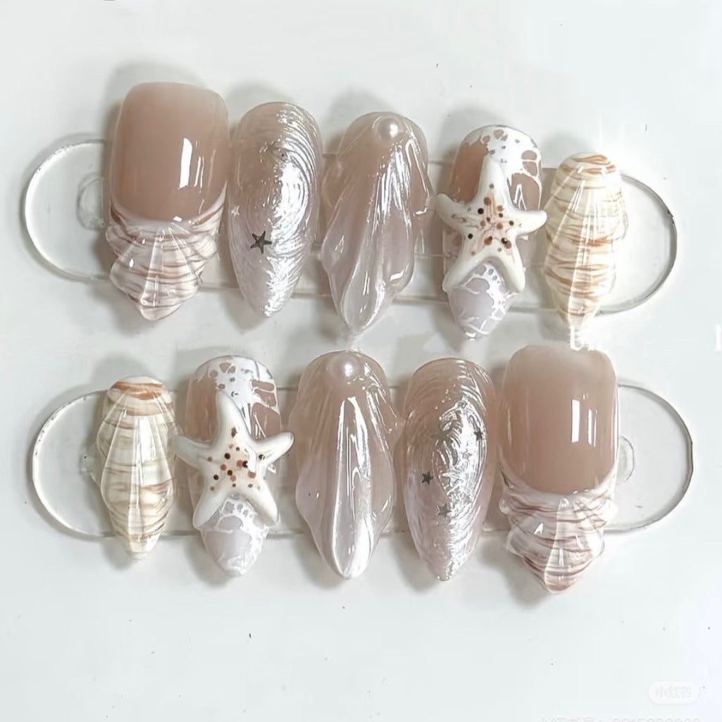 Künstlerisches von Muscheln inspiriertes Press-On-Nagelkunst-Set Karnz
