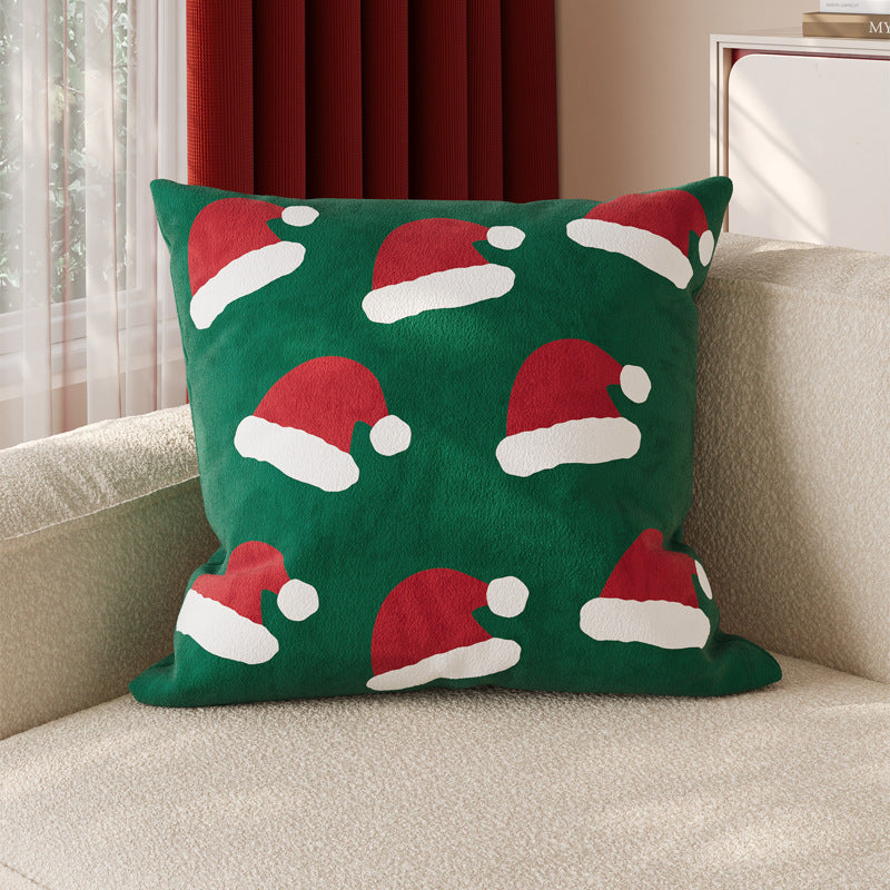 Christmas-Themed Decorative Square Throw Pillow Cover with Hidden Zipper and Soft Linen-Blend Fabric