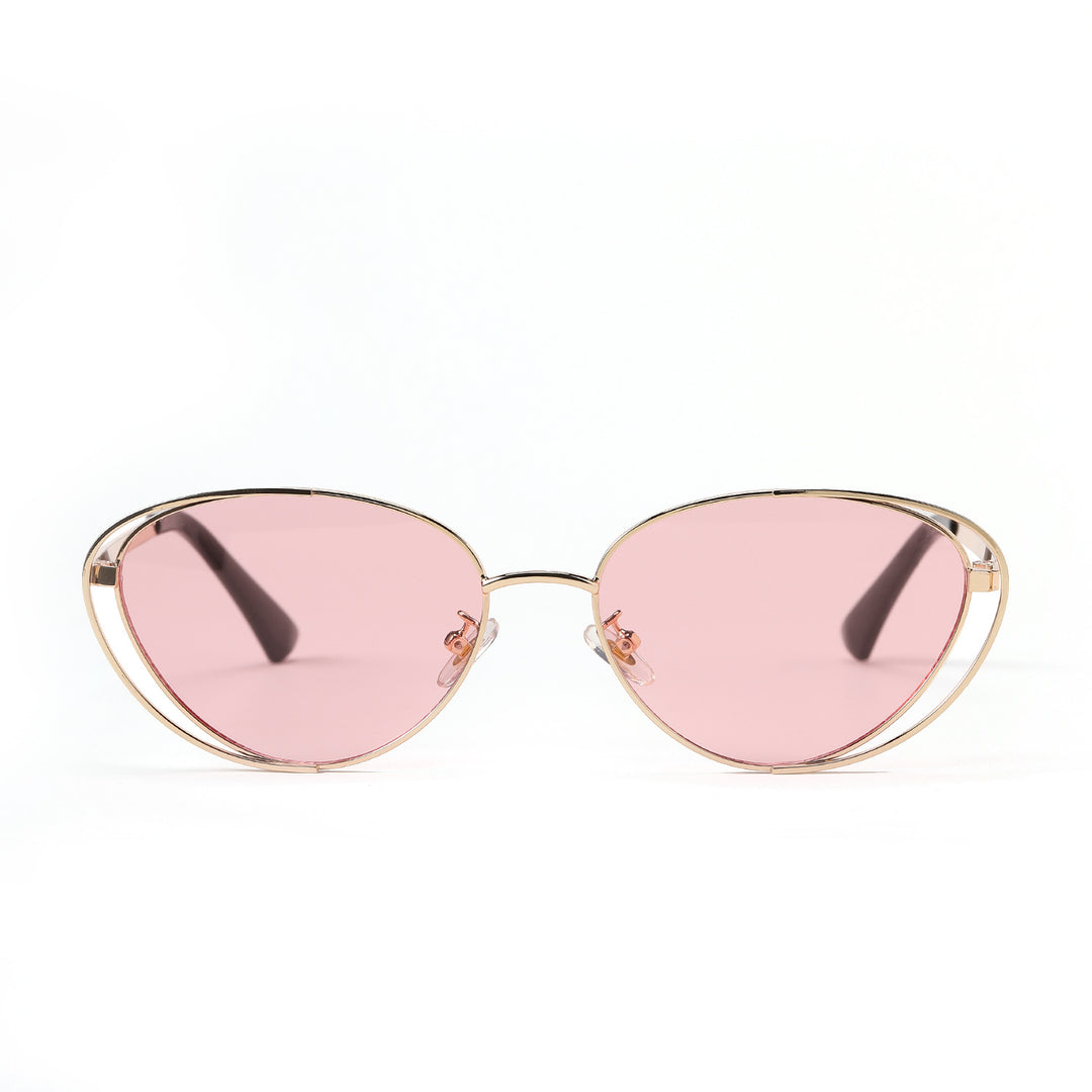 Damen geometrische Sonnenbrille mit rotem Glas und elegantem Metallrahmen Karnz
