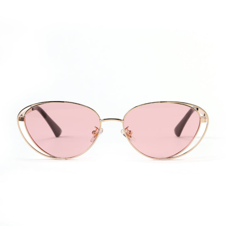 Damen geometrische Sonnenbrille mit rotem Glas und elegantem Metallrahmen Karnz