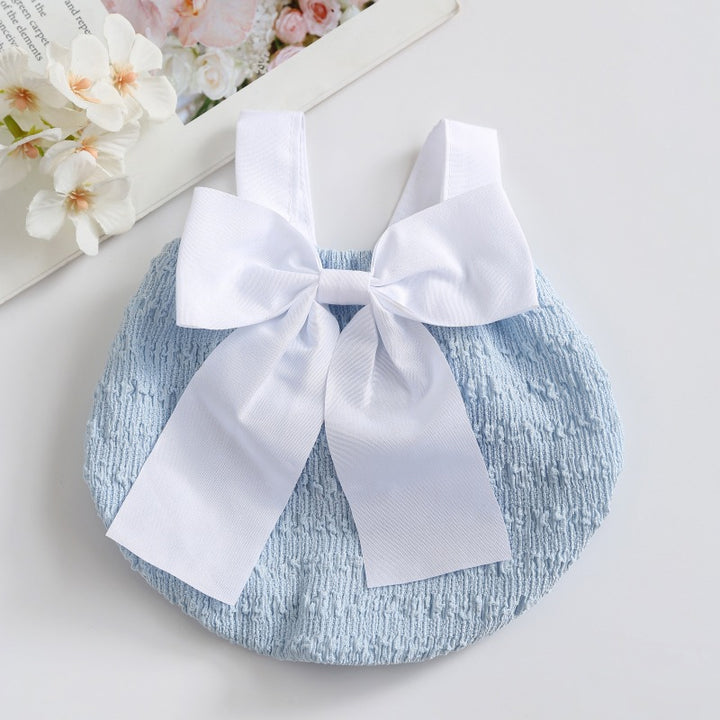 Säuglings Smocked Halter Einteiler mit Übergroßer Schleife Rücken
