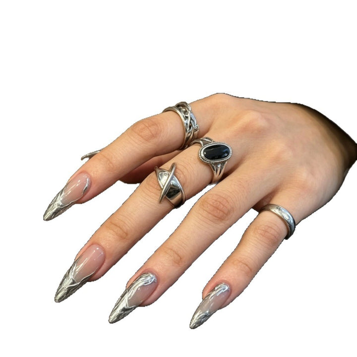 Metallic Marmor Kunst Stiletto Press-On Nägel Karnz