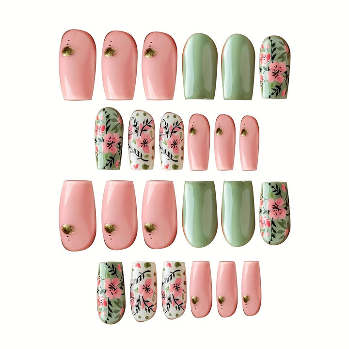 Botanische Blumen Press-On Nagelkunst Karnz