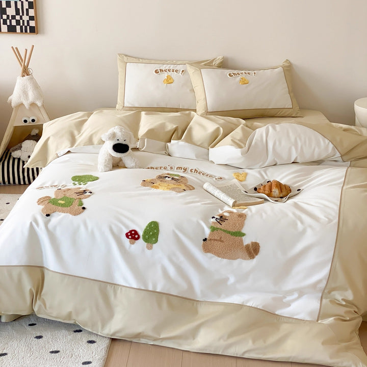 Besticktes Plüsch-Applikation Bettwäsche-Set mit Kopfkissenbezügen
