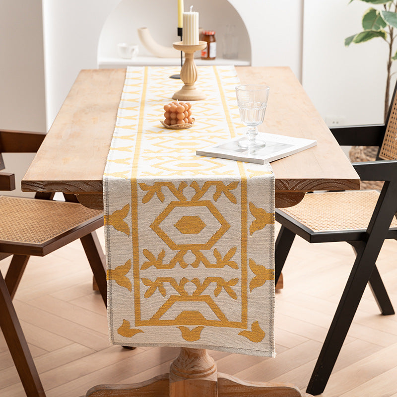 Moderner Baumwoll-Tischläufer mit geometrischem Linien-Jacquard Karnz