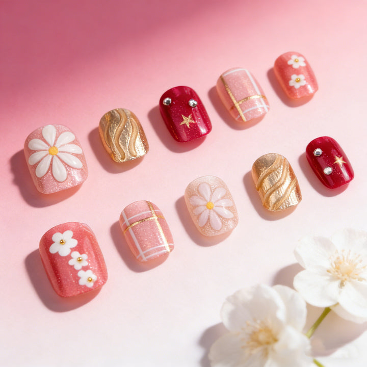 Elegantes, blumenmotiviertes Press-On-Nagelset