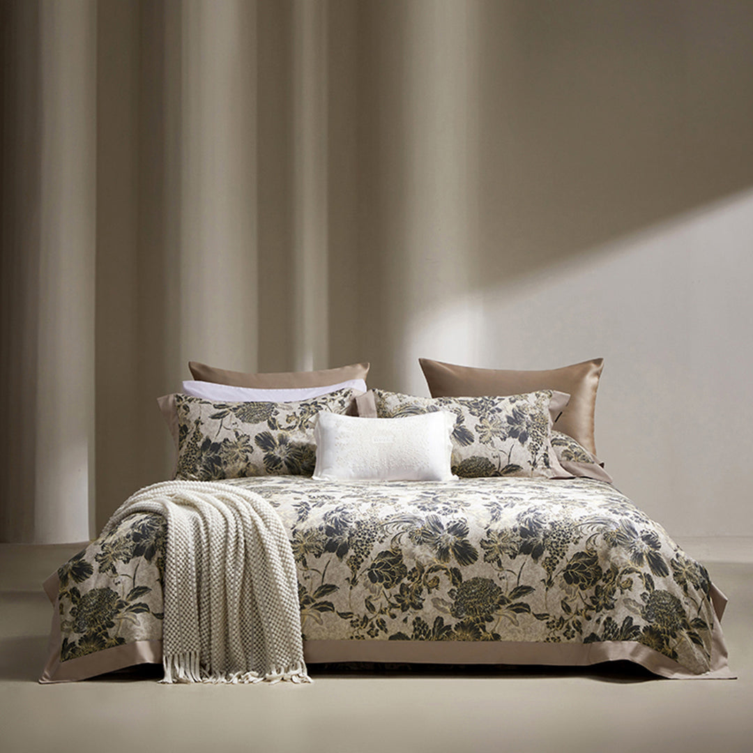 Botanisches Rosenmotiv Baumwoll-Satin Bettbezug-Set mit Seiden-Feeling Rand