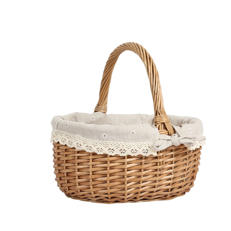 Damen geflochtener Picknickkorb mit romantischem Gingham-Futter Karnz