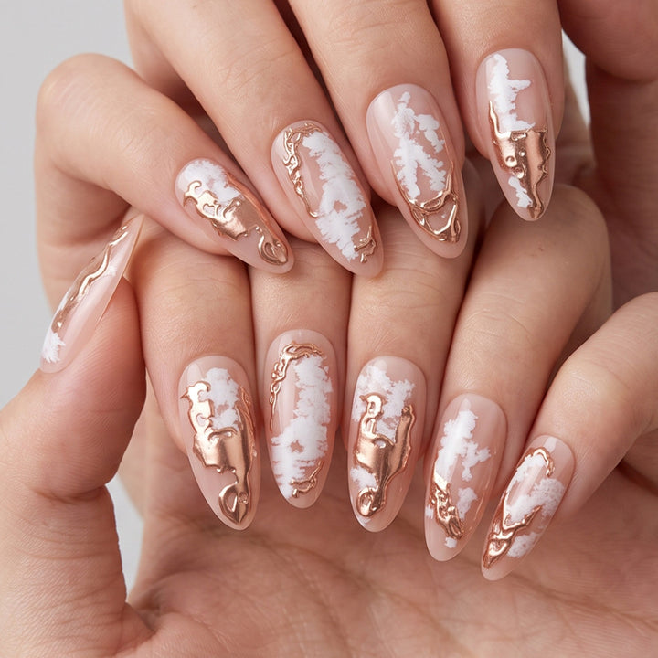 Elegante Press-On-Nägel mit künstlerischem Marmor- und Metallic-Design Karnz