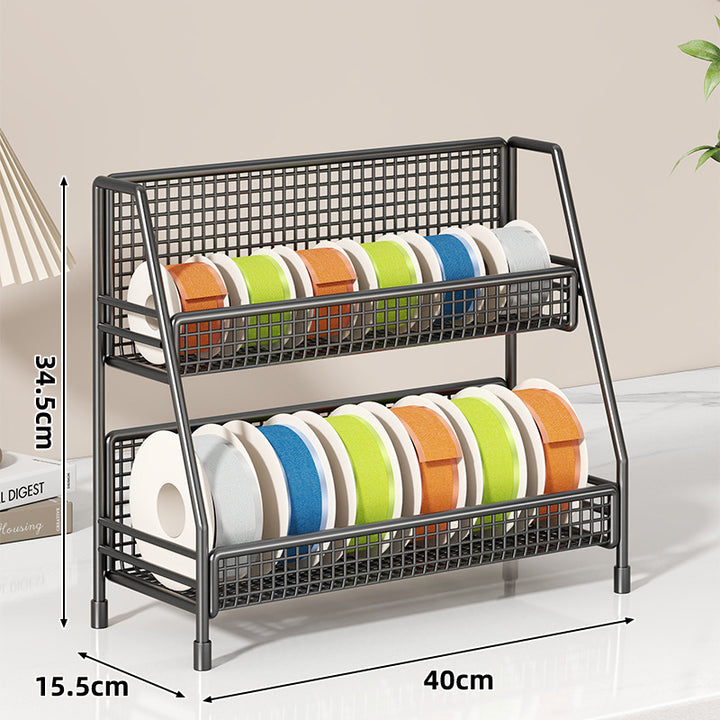 Vierstufiger geneigter Drahtgitter-Roll-Organizer-Ständer für Klebeband, Bänder und Bastelspulen