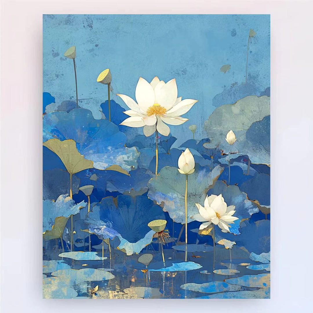 Zeitgenössischer Lotus-Blumen-Canvas-Kunstdruck Karnz