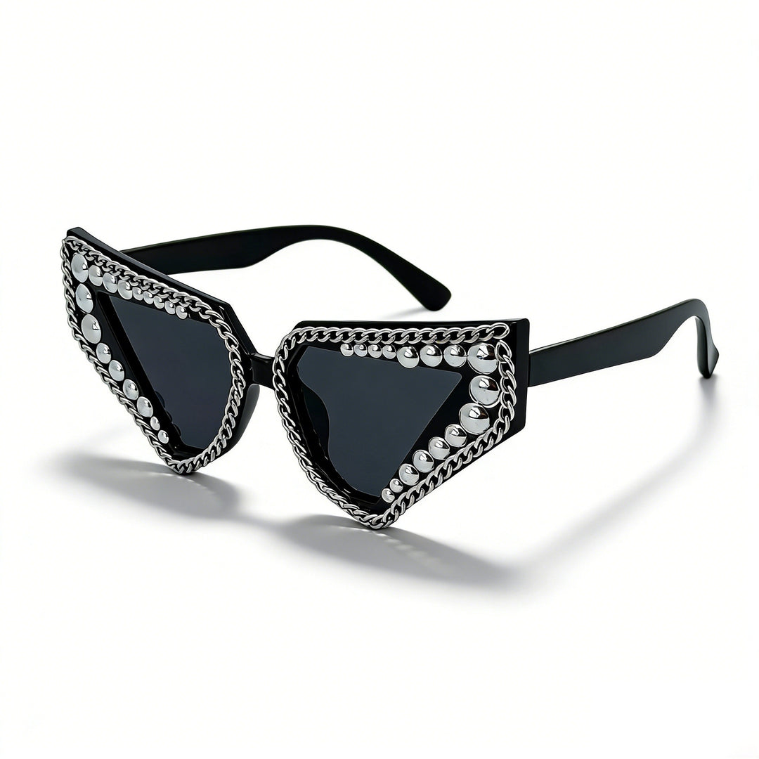 Damen Sonnenbrille mit einzigartigem dreieckigem Rahmen und funkelnden Akzenten Karnz