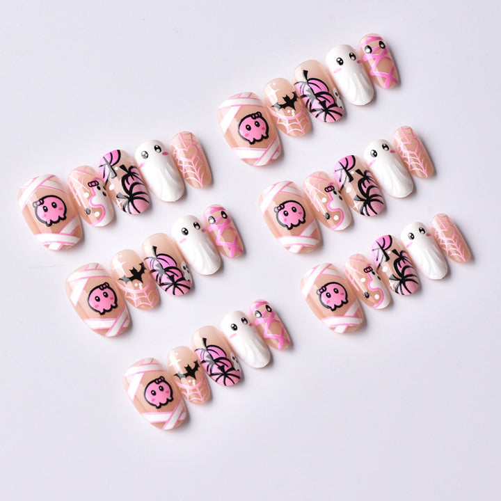 Themenbezogenes Halloween-Geister- und Spinnen-Press-On-Nagel-Set