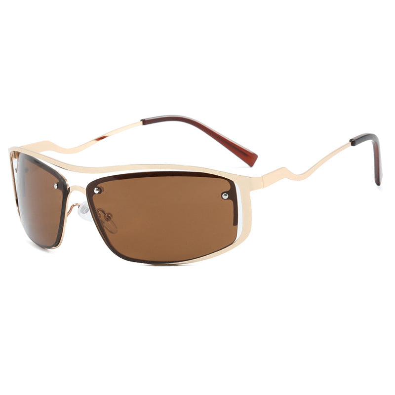 Damen futuristische Sonnenbrille mit elegantem Metallrahmen und hochtransparenten Gläsern Karnz