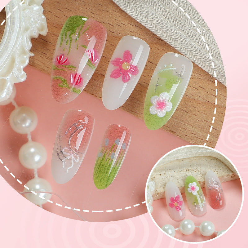 Premium handgemalte florale Press-On Nägel
