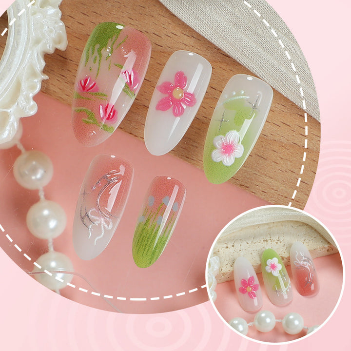 Premium handgemalte florale Press-On Nägel